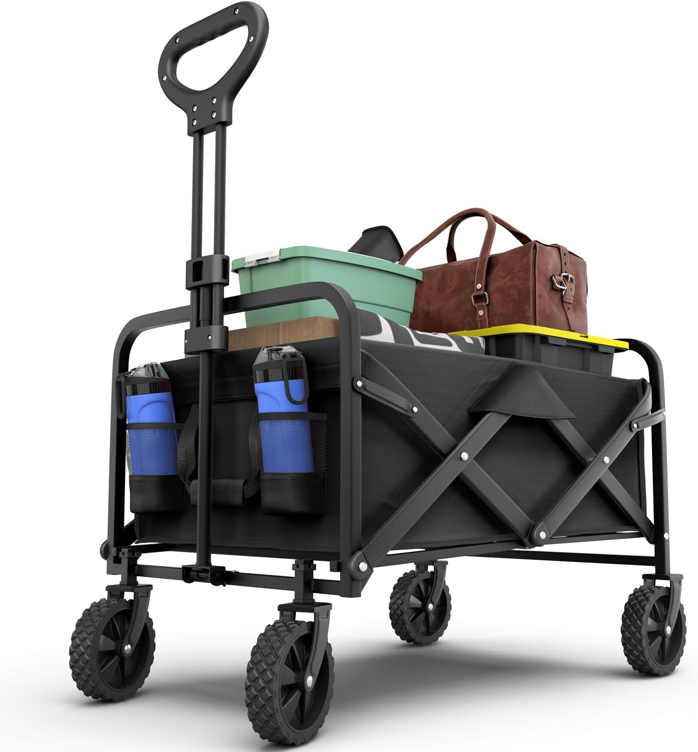 Folding Utility Wagon Steel Frame Cart for Outdoor Transport