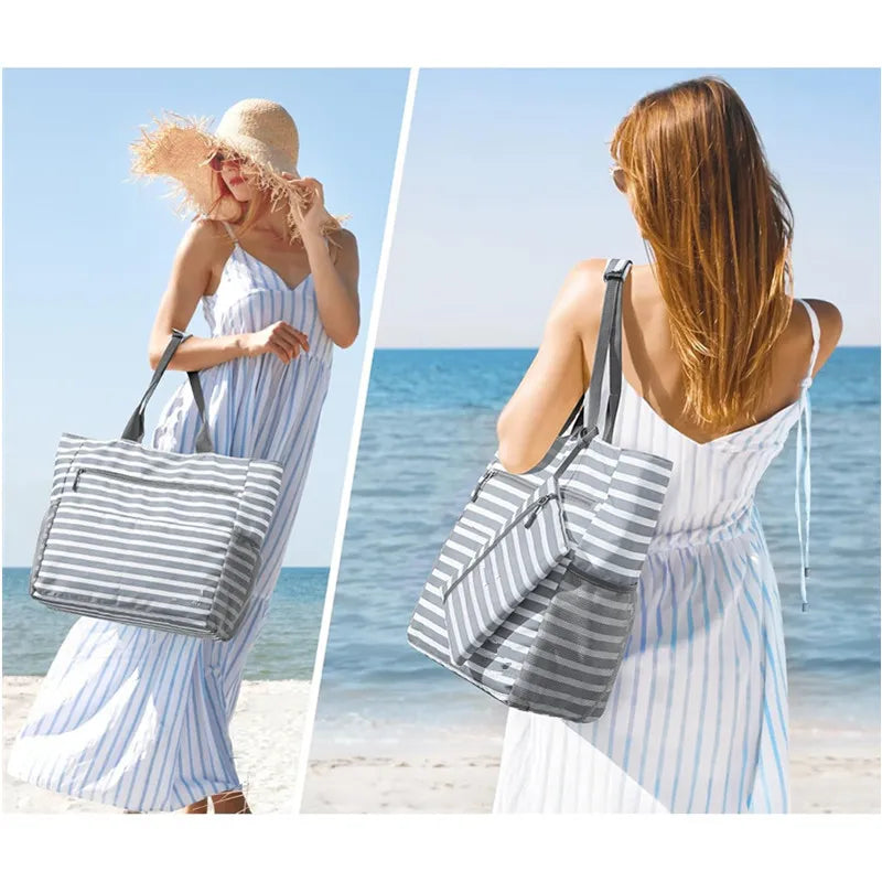 Beach Tote Bag Foldable Fabric Design for Travel Use