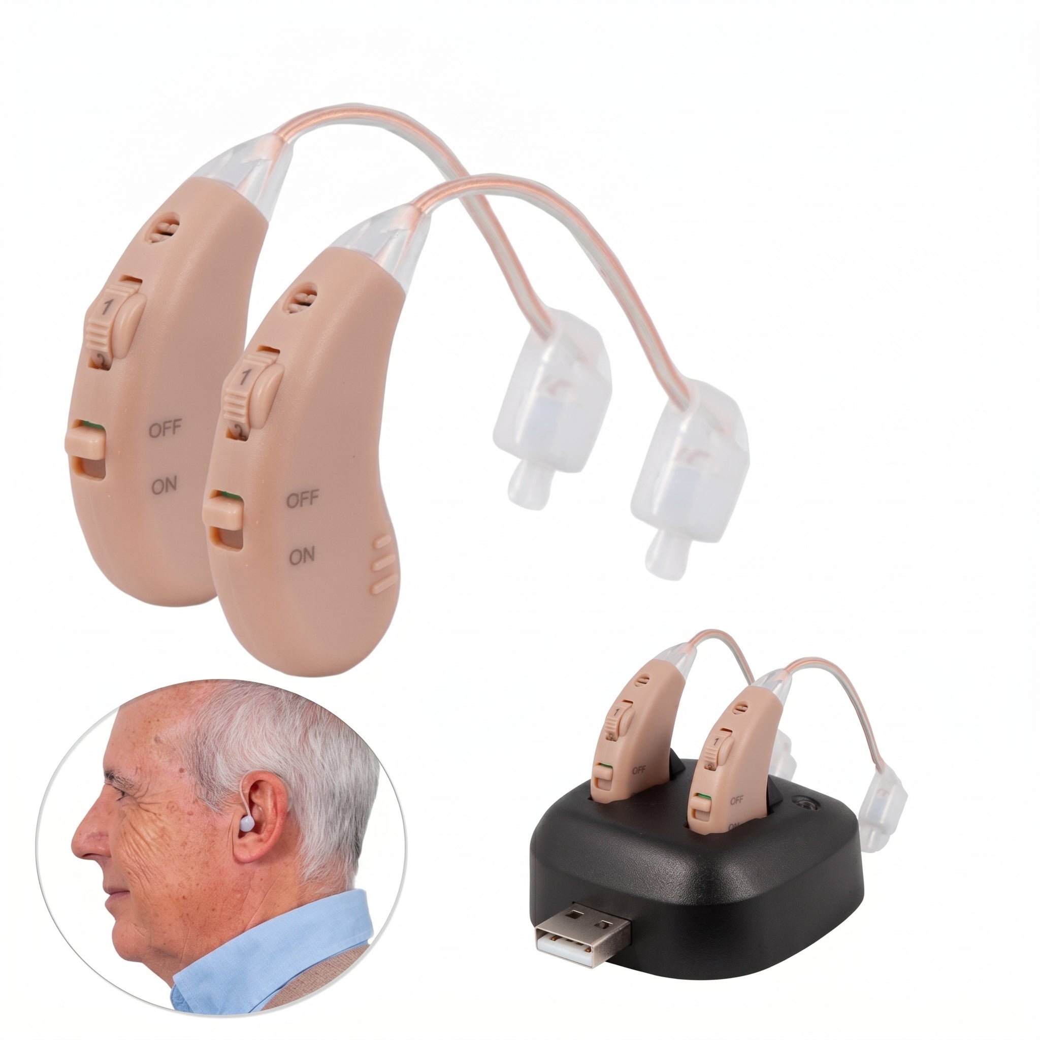 Rechargeable Sound Amplifier Ear Hook Design for Adults