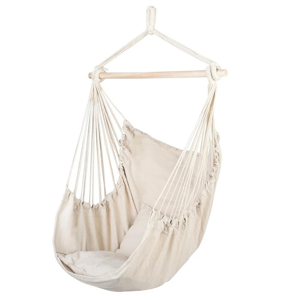 Hammock Chair Cotton Blend Hanging Seat for Indoor Outdoor Use